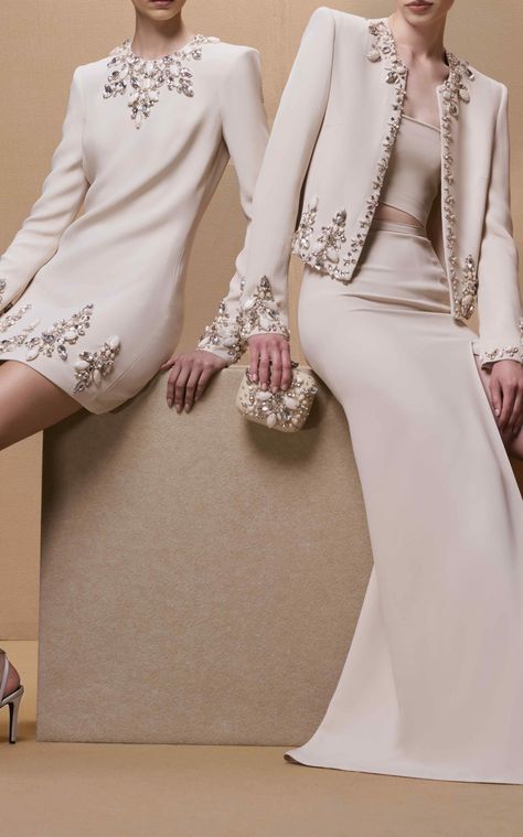 Women's Zuhair Murad Resort 2025 Collection | Moda Operandi Coat And Skirt, Skirt Set Two Piece, Embellished Skirt, Beaded Cardigan, Party Suits, Split Skirt, Half Skirt, Zuhair Murad, Designer Suits