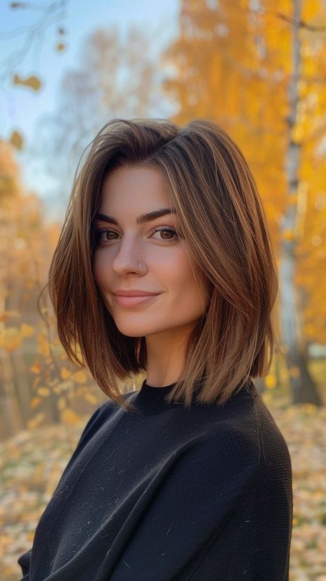 Medium Length Hair With Layers Not Styled, Medium Hair Ideas For Women, Straight Mid Length Haircuts, Short Hairstyle With Long Bangs, Low Maintenance Haircut Fine Hair, Short Mid Length Haircut, Just Above Shoulder Length Hair Haircuts, Short Effortless Haircuts, No Styling Haircut Mid Length