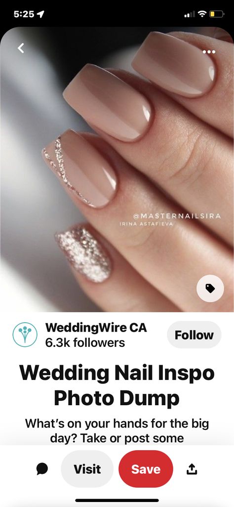 Wedding Gel Nails, Wedding Nail Colors, Ongles Beiges, Champagne Nails, Fall Wedding Nails, Wedding Day Nails, Bridal Nails Designs, Engagement Nails, Bridesmaids Nails