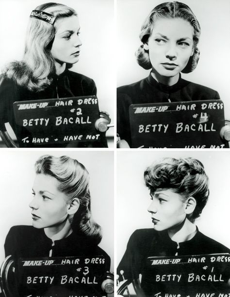 Lauren Bacall makeup and hair test shots for “To Have and Have Not” - 1944 (via /r/VGB) Edith Bouvier Beale, Hair Test, Betty Dress, 1940s Hairstyles, Lauren Bacall, Dress Hairstyles, Old Hollywood Glamour, 인물 사진, Vintage Glamour