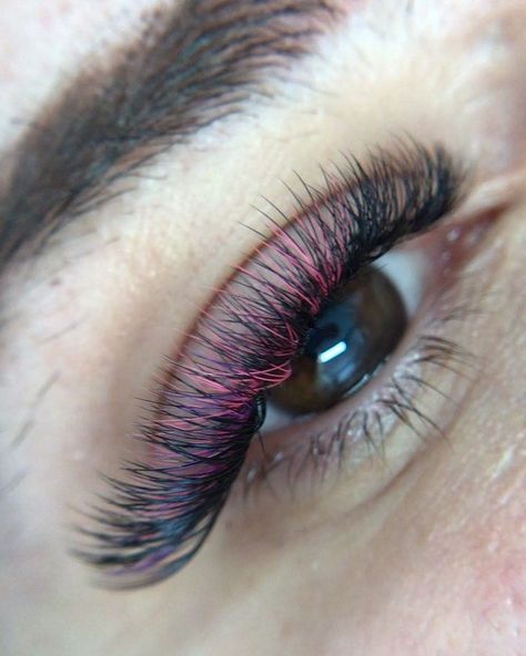 Colour Lashes Extensions, Colorful Lash Extensions, Coloured Lash Extensions, Pink Lash Extensions, Pink Eyelash Extensions, Good Morning Pink, Pink Eyelashes, Lashes Ideas, Pink Lashes