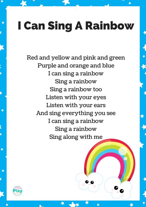 print out your I Can Sing A Rainbow Lyrics for free and find a list of fun rainbow craft ideas and rainbow activities to teach children about the colors of Storytime Rhymes, Rainbow Activity, Rainbow Songs, Nursery Rhymes Lyrics, Circle Time Songs, Felt Story, Rainbow Activities, Kindergarten Songs, Classroom Songs