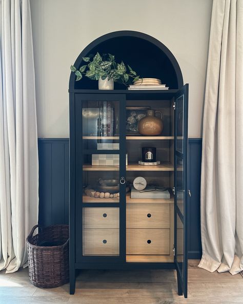 Arched cabinet reveal!!🎉 So excited to share this beautiful cabinet all decorated! I love that I can share all of my pretty things AND those drawers are packed full of our puppies stuff 😂 beauty meets function! Comment SHOP below to receive a DM with the link to shop this post on my LTK ⬇ https://liketk.it/4MQYQ #mixerofstyles #interiordesign #hometakestime #transitionaldesign #mydomaine #ltkhome #ltkit #hgtvmagazine #wearevivir #mycrumbshome #doityourself #diyrightnow #bhghome #bhgstylema... Lake House Living Room Ideas, Fern Storage Cabinet, Puppies Stuff, Lake House Interior Design, Lake House Living Room, Arched Cabinet, Arch Cabinet, Crockery Cabinet, Lake House Interior