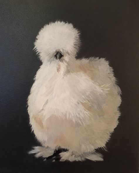 Little silkie bantam, oil on canvas, hens, rare breed, animal portraits Silkie Chicken Art, Silkie Chicken Painting, Silky Chicken, Chickens Art, Silkie Bantam, Silkie Chickens, Chicken Painting, Bday Cards, Animal Portraits