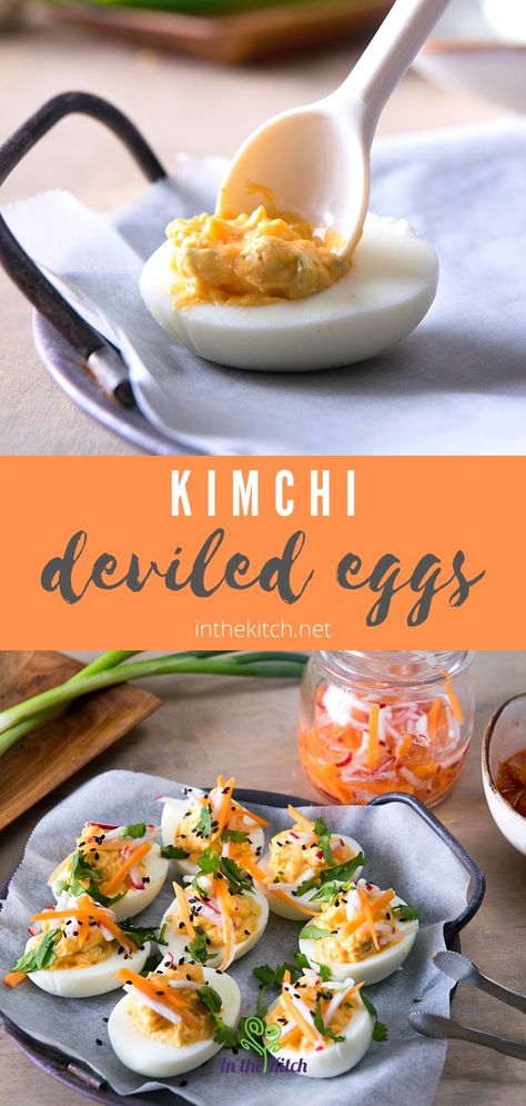 Kimchi Deviled Eggs, Kimchi Eggs, Kimchi Recipes, Fresh Kimchi, Gluten Free Sugar Free Recipes, Thanksgiving Soups, Egg Calories, Korean Kimchi, Specialty Food Store