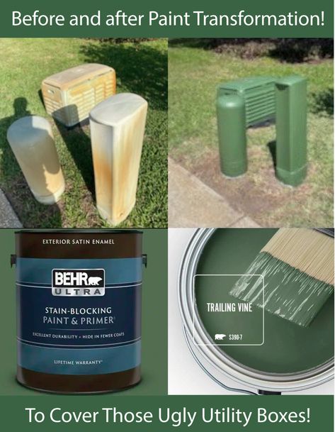 How To Cover Utility Box In Yard, Painted Utility Boxes, Hide Utility Box In Yard, Utility Box Painting, Fake Rock Covers, Box Upcycle, Home School Classroom, Behr Ultra, Fake Rock