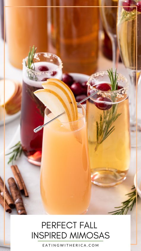 Brunch Mimosa Recipe, Fall Brunch Shower Ideas, The Best Mimosa Recipe, Fall Brunch Drinks Alcoholic, Fall Mimosa Bar Ideas Brunch Party, Mimosa Recipe Fall, Holiday Mimosa Bar Ideas, Apple Juice Mimosa, Thanksgiving Mimosa Bar