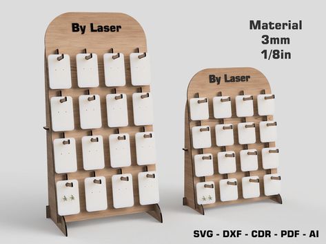 Earring Display Stand, Laser Cut File, Two Different Size, Earring Holder, Jewelry Organizer, Earring Display SVG DXF PDF by ByLaser on Etsy Laser Cut Earring, Earring Display Stand, Craft Market Display, Craft Booth Displays, Earring Display Stands, Laser Cut Earrings, Gelang Manik, Earring Organizer, Earring Stand