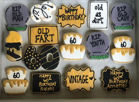 60th birthday sugar cookies 60th Birthday Cookie Ideas, Cookies For 60th Birthday, 60 Birthday Cookies Decorated, 60th Cookies, 60th Birthday Cookies For Men, 60 Birthday Cookies, 60th Birthday Sugar Cookies, 60th Birthday Cookies, 60th Birthday Theme