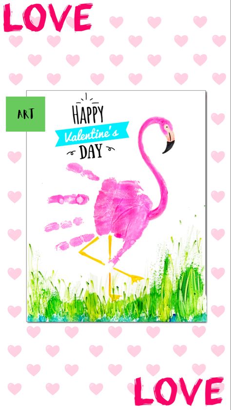 Handprint Flamingo Drawing Flamingo Handprint Art, Flamingo Handprint, Handprint Art, January 21, Valentine Day Love, Arts And Crafts For Kids, Hand Print, Love Art, Happy Valentines Day