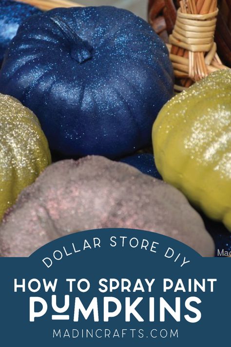 Pumpkins Painted with Spray Paint - Mad in Crafts Spray Paint Pumpkins Diy, Spray Paint Pumpkins, Painted Pumpkins Fall, Elsa Pumpkin, Pumpkin Spray Paint, Real Pumpkins, Paint Pumpkins, Pumpkins Diy, Painting Pumpkins