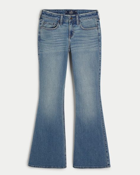 Women's Low-Rise Medium Wash Vintage Flare Jeans | Women's Bottoms | HollisterCo.com Vintage Flare Jeans, Dark Wash Flare Jeans, Low Rise Flare Jeans, Vintage Flare, Size 12 Jeans, Dark Wash Jeans, Outfits For Teens, Jeans And Boots, Flare Jeans