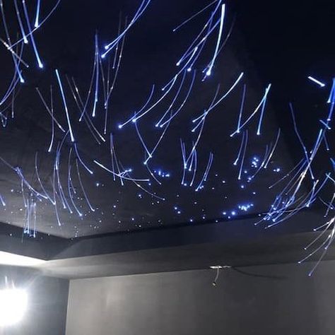 How to make a star ceiling — Stellar Lighting Fiber Optic Lighting Star Ceiling, Bathroom Stars Ceiling, Net Lights On Ceiling, Light Up Ceiling, Led Star Ceiling, Starry Ceiling Lights, Game Room Ceiling Ideas, Star Ceiling Bedroom, Ceiling Art Ideas