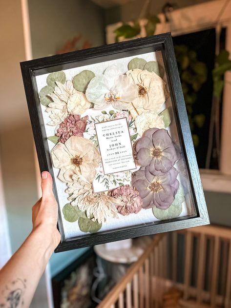 11x14 Shadow Box Pressed Flower Preservation Pressed Flowers Memorial Flowers Wedding Flowers Keepsake - Etsy Pressed Flower Shadow Box Ideas, Pressed Flowers Wedding Bouquet, Memorial Flowers Keepsake, Wedding Shadow Box Ideas, Dressage Table, Wedding Flowers Keepsake, Bouquet Shadow Box, Pressed Roses, Pressed Flowers Diy