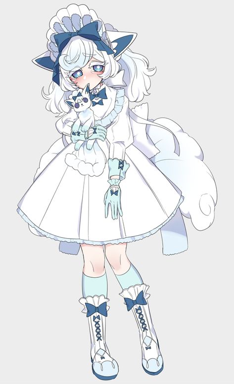 Furrowed Eyebrows, Gen 7 Pokemon, Furrowed Brow, Colored Eyelashes, Alolan Vulpix, Puffy Long Sleeves, White Footwear, Pokemon Human Form, Gijinka Pokemon