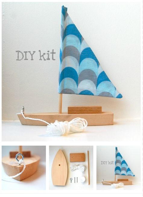 Diy sailboat @ owl and pussycat Diy Sailboat, Toy Sailboat, Decor Marin, Rustic Wood Crafts, Modern Dollhouse Furniture, Wooden Sailboat, Diy Boat, Toy Boat, Sea Crafts