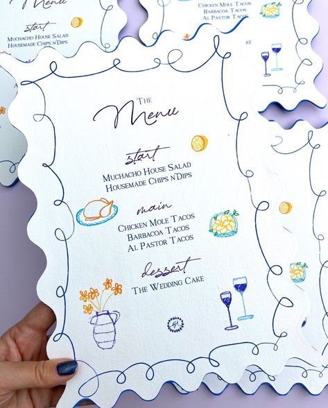 💙🍋🌼🍷 H & A's Super Bespoke Menus 🍷🌼🍋💙 So much fun to make these. ♻️ Printed & cut onto A4 recycled card ♻️ Painted & mounted onto 3mm recycled mount sheets #alternativestationery #alternativewedding #giftingideas #handmadegifts #weddingstationery #stationerydesign #stationery #wedding #weddingstationer #weddinginspiration #handmade #weddinginvitations #illustration #weddings #menudesign #smallbusiness #homedecor #weddinginvitation Menu Card Handmade, Diy Menu Cards Crafts, Handmade Menu Card Ideas, Handmade Menu Card, Diy Menu Cards, Menu Project, Menu Card Design, Card Design Handmade, Menu Designs