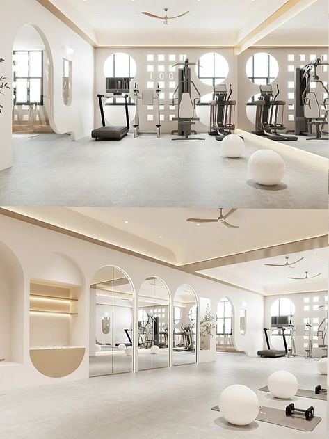 Private Fitness Studio, Female Gym Design, Feminine Home Gym Ideas, Ladies Only Gym Interior, Gym For Women Design, Personal Training Studio Design Ideas, Women Gym Interior Design, Female Only Gym Design, Pilates Studio Design Interiors Ideas