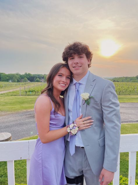 senior ball, prom, senior prom, couples picture, prom inspo pic, inspiration pictures, cute prom Prom Pictures Ideas For Couples, Purple Prom Pictures, Lilac Prom Dress Couple, Prom Pics Inspo With Boyfriend, Cute Couple Dance Pictures, Semi Formal Picture Ideas, Couple Poses Dance, Lilac Prom Couple, Purple Prom Dress Couple