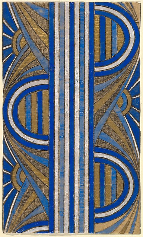 Panel with a Pattern of Sunrises and a Central Blue and White Striped Band, anonymous, French, 20th century, art deco Illustrative Art, Art Deco Inspiration, 20th Century Art, Motif Art Deco, Paper Lampshade, Mobile Art, Art Deco Patterns, Art Deco Pattern, Cots