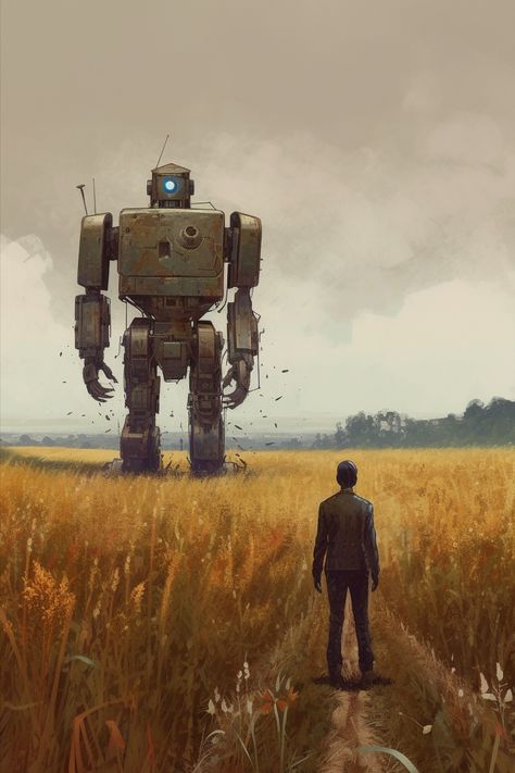 A long forgotten robot getting rusty in the crops field Robots Artworks, Crop Field, Robot Art, Science Fiction Art, Fantasy Concept Art, Gundam Model, Reading Journal, Pool Landscaping, Anime Wallpaper