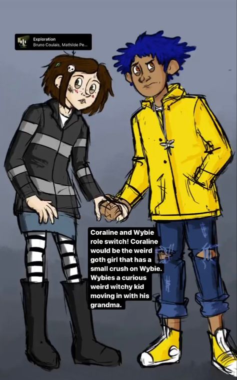 Coraline Reference, Wybie X Coraline Fanart, Wybie Lovat Fanart, Wybie X Coraline, Coraline Headcanons, Wybie X Caroline, Coraline X Wybie Art, Coraline X Wybie Fanart Kiss, Coraline X Wybie Fanart