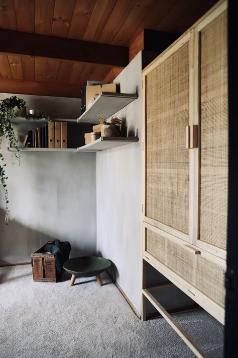 Rattan Wardrobe, Earthy Interiors, Limewash Paint, Moody Interiors, Botanical Skincare, Natural Organic Skincare, Studio Interior, Organic Skincare, Villa Design