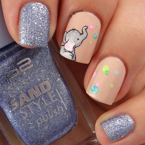 Elephant Nail Art, Elephant Nails, Pinterest Cute, Disney Acrylic Nails, Unghie Nail Art, Nagellack Trends, Baby Nails, Summer Acrylic Nails, Kawaii Nails