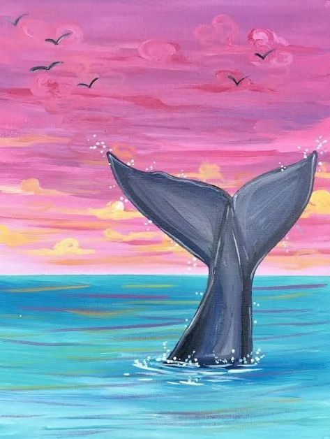 Whale Tale, Cute Easy Paintings, Sunset Canvas Painting, Beach Art Painting, Simple Canvas Paintings, Cute Canvas Paintings, Easy Canvas Art, Canvas Drawings, Canvas Painting Designs