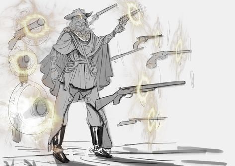 Fantasy Western Art, Western Fantasy Art, Cowboy Character Design, Fantasy Western, Cowboy Character, Cowboy Draw, Studio Trigger, Angelcore Aesthetic, Weird West