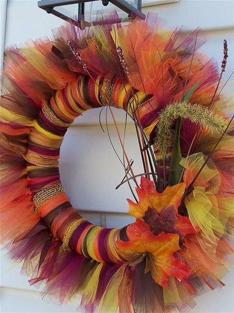 Fall Tulle Wreath, Tulle Wreath, Fall Holidays, Thanksgiving Crafts, Wreath Crafts, Fall Wreaths, Fall Fun, Cute Crafts, Fall Thanksgiving