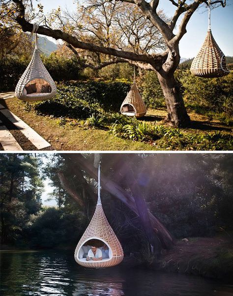 outside in the yard Nest Chair, Backyard Hammock, Hanging Chairs, Hanging Furniture, Tree House Designs, Outdoor Design, Glamping, A Tree, Tree House