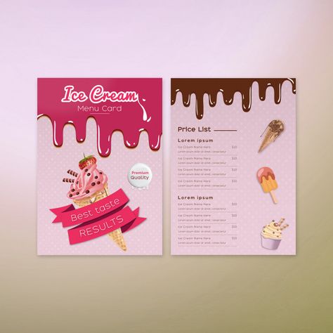 Ice cream menu card design Premium Vector Treat Menu Design, Ice Menu Design, Menu Design Ice Cream, Ice Cream Menu Design Ideas, Ice Cream Menu Design, Menu Cards Design, Menu Ice Cream, Ice Cream Card, Papan Menu