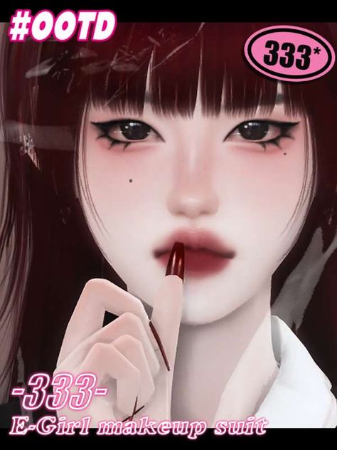 Sims Eyeliner, Sims 4 Asian Makeup, Egirl Eyeliner, E Girl Makeup, Egirl Makeup, Sims 4 Piercings, Sims 4 Cc Eyes, Y2k Makeup, Lipstick Blush