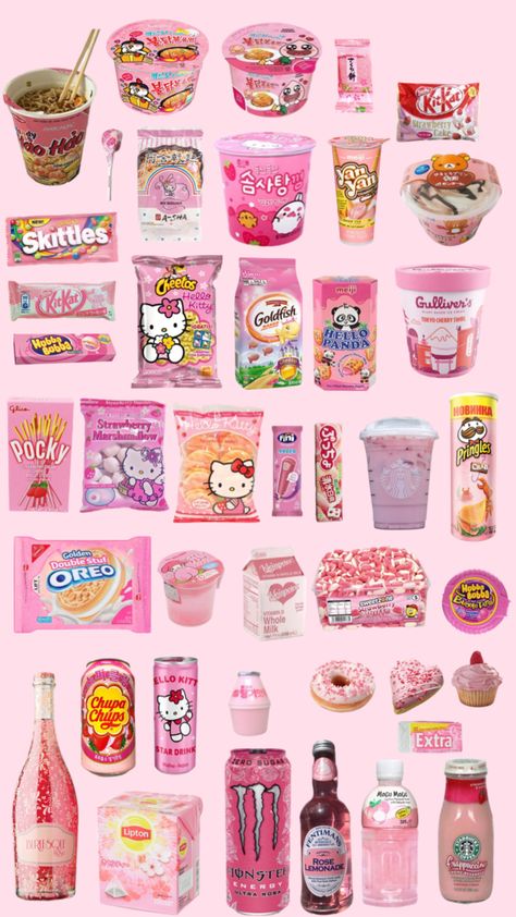 Pink Snacks Tort Hello Kitty, Snacks Japonais, Sleepover Snacks, Pink Snacks, Kawaii Cooking, Sleepover Food, Junk Food Snacks, Cute Snacks, Yummy Comfort Food