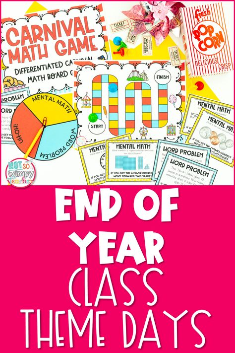 End of Year Class Theme Days - Not So Wimpy Teacher End Of Year Theme Days Third Grade, End Of School Theme Days, End Of School Year Party Theme, End Of Year Theme Days 2nd Grade, End Of School Year Theme Days, End Of The Year Theme Days, Summer Stem Projects, Last Day Of School Party, School Year Themes