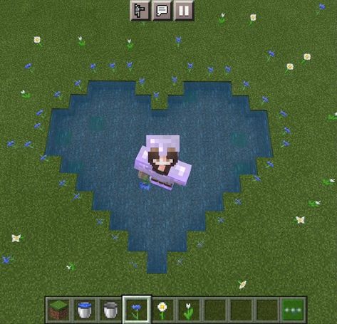 Minecraft Heart Pond, Couple Minecraft Builds, Pond Minecraft, Minecraft Heart, Minecraft Valentines, Apocalypse Aesthetic, Minecraft Interior Design, Easy Minecraft Houses, Cool Minecraft Creations