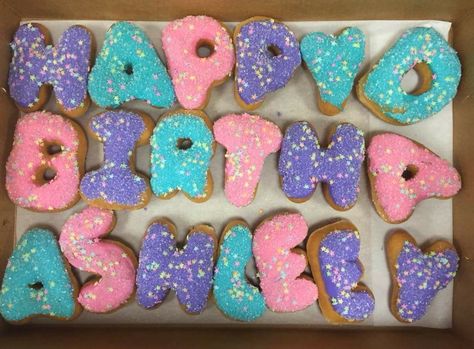 Birthday Donuts Donuts Happy Birthday, Letter Donuts Birthday, Happy Birthday Donuts Letters, Birthday Donuts With Candles, Donut Candle Birthday, Happy Birthday Donut, Donut Cartoon Letter, Birthday Donuts, Dessert Gifts