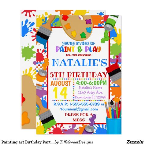 Art Themed Birthday Invitations, Painting Party Invitations, Painting Birthday Party Invitations, Paint Invitations Art Party, Bday Invitation Card, Crayola Birthday Party, Art Birthday Party Invitations, Kids Art Party, Unique Birthday Party Ideas