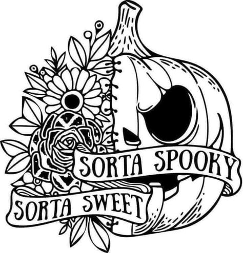 This cute design will make a lovely Fall/Halloween sticker, decal, coloring page or even a tattoo stencil! Nightmare Before Christmas 2, Art Sketches Doodles, Spooky Tattoos, Halloween Sticker, Tattoo Stencil, Halloween Coloring Pages, Cute Coloring Pages, Cricut Projects Vinyl, Halloween Stickers