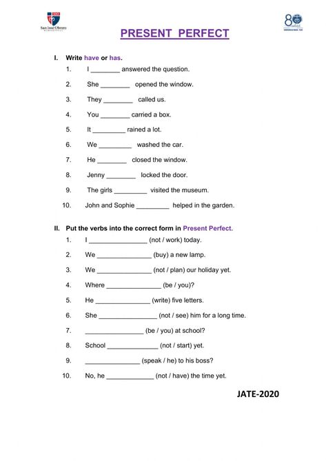 Present Perfect Tense Worksheets, Present Continues Tense Worksheet, Perfect Tenses Worksheets, The Present Perfect Tense, Present Perfect Worksheets, Present Perfect Comprehension, Present Perfect Worksheets Grammar, Present Perfect Tense Exercises, Present Perfect Since And For