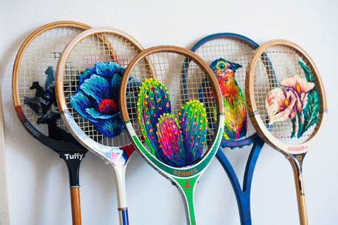 Racket Embroidery by Danielle Clough | Handmade Charlotte Racket Embroidery, Lazy Daisy Stitch, Handmade Charlotte, Tennis Racquets, Contemporary Embroidery, Racquets, Embroidery Patterns Vintage, Hand Embroidery Stitches, Vintage Embroidery