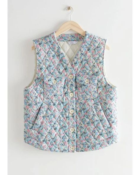 Crop Coat, Winter Crops, Quilted Gilet, Floral Vests, Cropped Coat, Spring Florals, Future Wardrobe, Quilted Vest, Spring Wardrobe