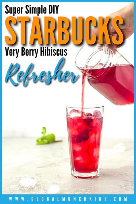 Very Berry Hibiscus Refresher Recipe, Starbucks Hibiscus Refresher Recipe, Starbucks Very Berry Hibiscus Recipe, Summer Berry Refresher, Refreshers Recipe At Home, Easy Refreshers To Make At Home, Hibiscus Tea Starbucks, How To Make Refreshers At Home, Hibiscus Drink Recipes