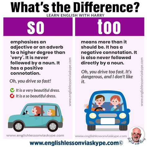 Confusing English words. What is the difference between so and too? Advanced English learning. Online English lessons on Zoom. Study advanced English at www.englishlessonviaskype.com English Application, T Words, Simple English Sentences, Study English Language, English Phrases Idioms, English Language Learning Grammar, Advanced English, English Fun, Good Vocabulary Words