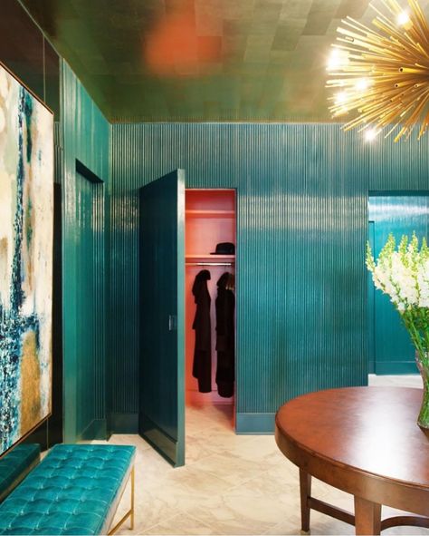 Phillip Jeffries Wall Color Interior, Teal Entryway, Ceiling Painted, Lavender Room, Tropical Retreat, Lacquered Walls, Church House, Loft Bathroom, Inspired Interiors