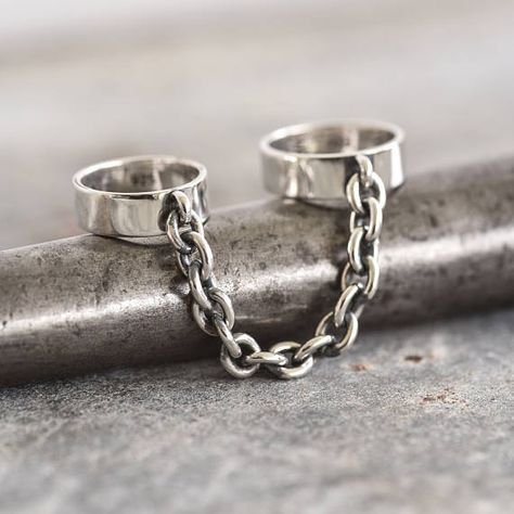 Double Chain Ring  handmade ring  handcuff ring  double Chain Rings Men, Chained Rings, Ring Double Band, Ring With Chain, Drip Ring, Rings Chain, Double Band Ring, Double Finger Ring, Double Rings