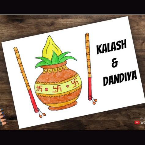 Navratri, Greetings, Dandiya festival drawing video...check it out for full drawing tutorial Navratri Drawing For Kids, Dandiya Drawing, Navratri Drawing, Navratri Pictures, Navratri Greetings, Festival Drawing, Full Drawing, Preschool Bulletin, Paper Art Design