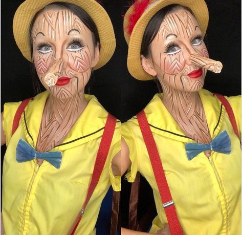 Pinocchio Makeup, Disney Costume Makeup, Challenges Ideas, Shrek Jr, Makeup For Halloween, Pinocchio Disney, Book Character Day, Clever Halloween Costumes, Amazing Halloween Makeup