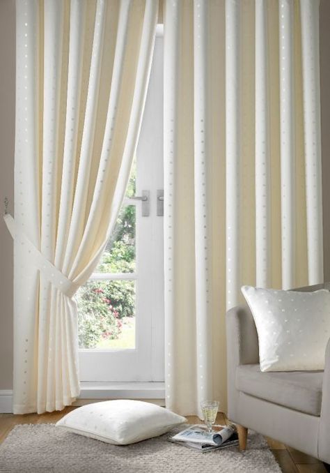 Madison Dot Pencil Pleat Curtains White Curtains Living Room, Pencil Pleat Curtains, Cream Curtains, Pleat Curtains, Luxury Curtains, Eyelet Curtains, Living Room Decor Fireplace, Types Of Curtains, Curtains Living